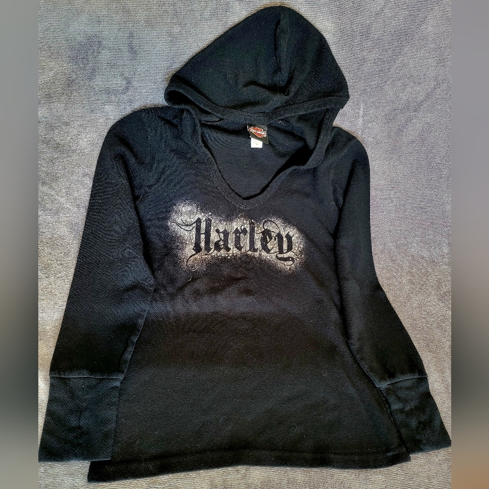 Women's sz M Harley Davidson Black Hoodie Y2K Vintage 2008 LIKE NEW